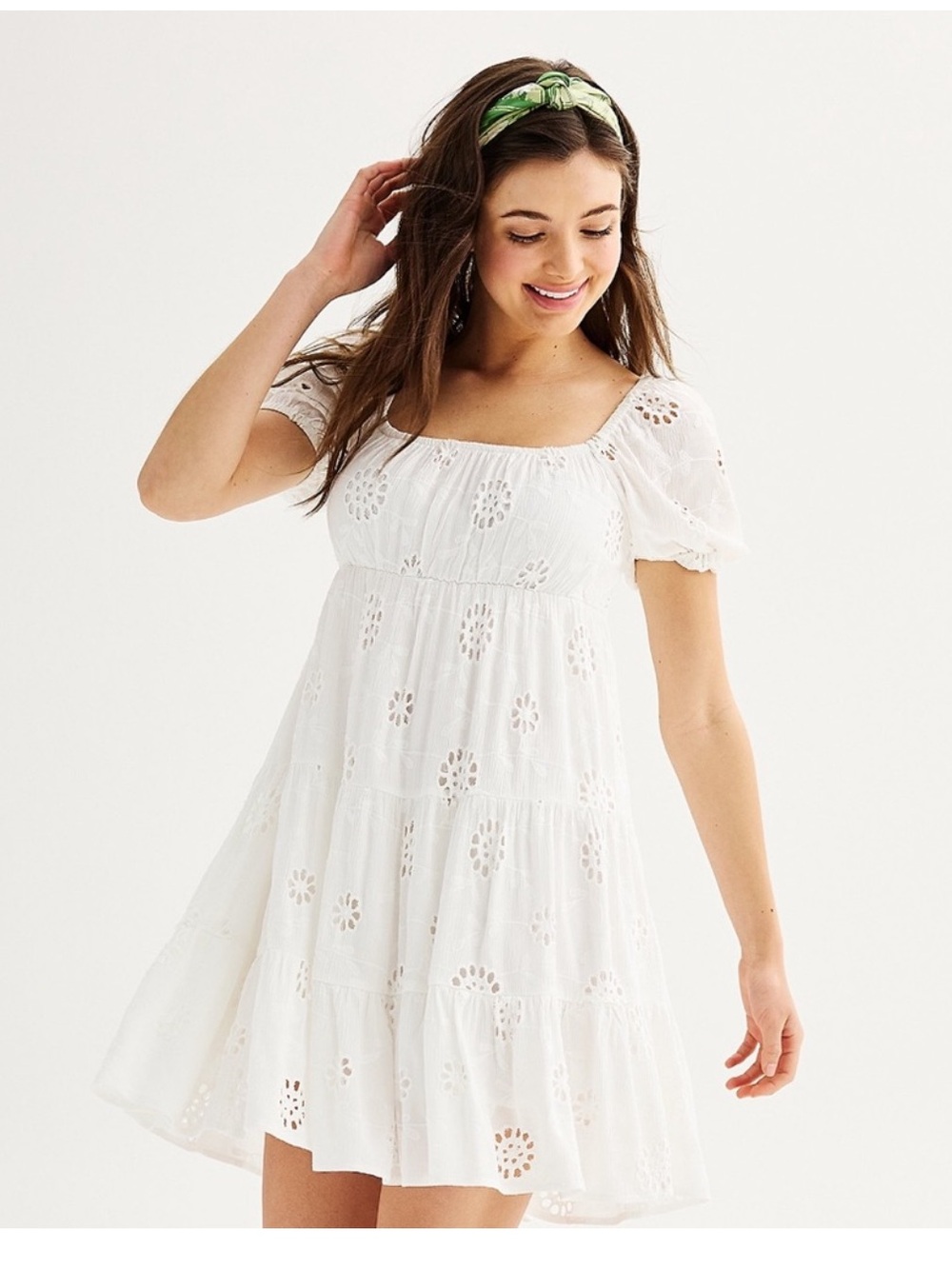 Rewind White Eyelet Puff Sleeve Dress Size Small